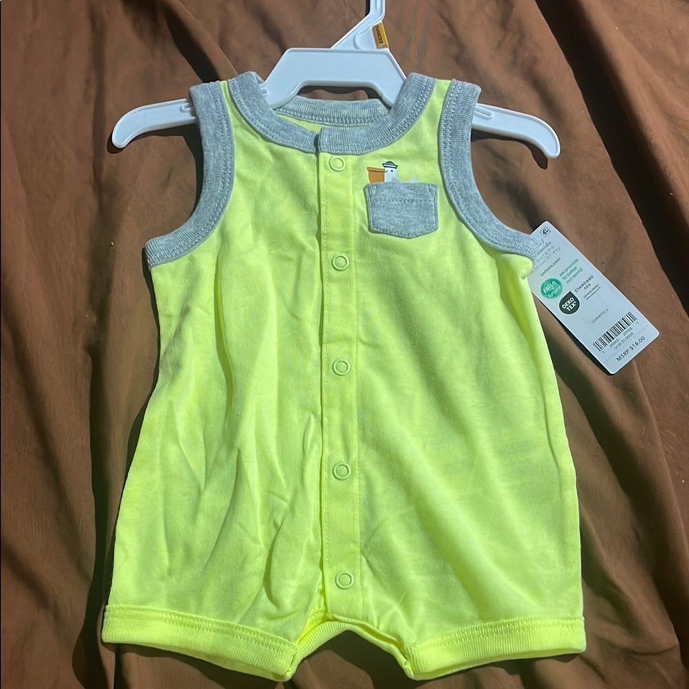 Neon Yellow Baby Romper with Gray Trim
